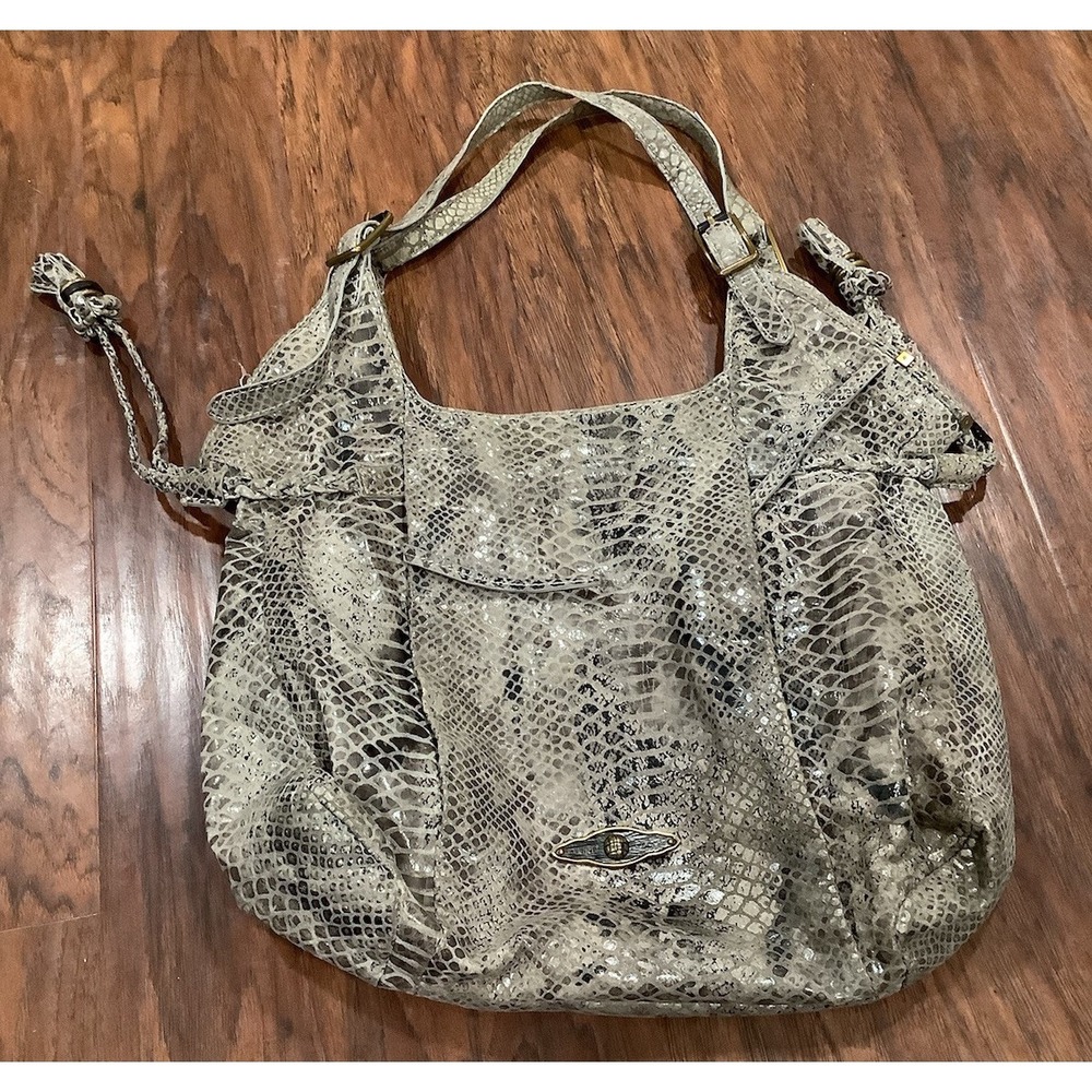 Elliott Lucca Large Lightweight, Snakeskin Embossed Leather Hobo Bag